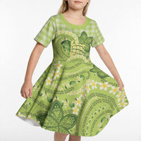 Hawaii Palaka Kid Short Sleeve Dress Cute Green Mango Turtle On The Waves DT05 - Polynesian Pride