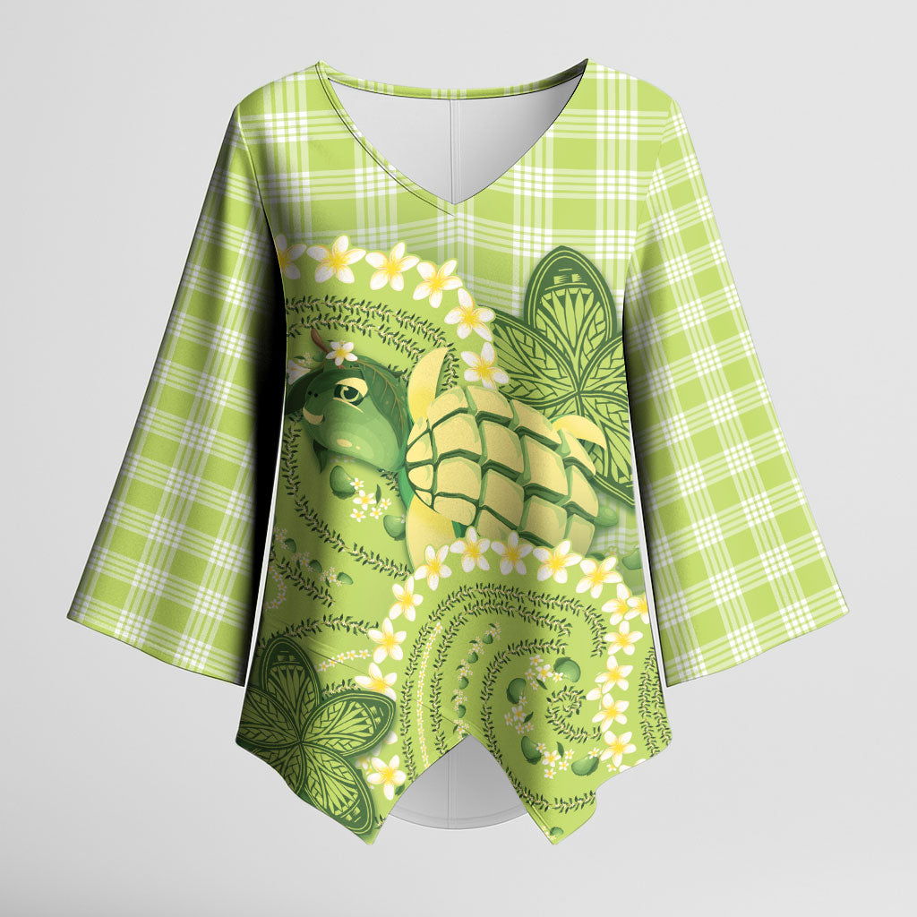 Hawaii Palaka Kimono Sleeve Blouse Cute Green Mango Turtle On The Waves DT05 Female Green - Polynesian Pride