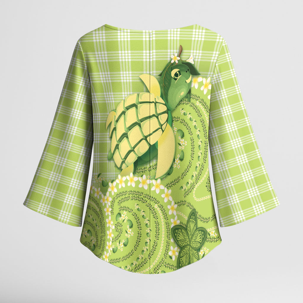 Hawaii Palaka Kimono Sleeve Blouse Cute Green Mango Turtle On The Waves DT05 - Polynesian Pride