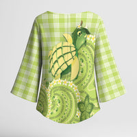 Hawaii Palaka Kimono Sleeve Blouse Cute Green Mango Turtle On The Waves DT05 - Polynesian Pride