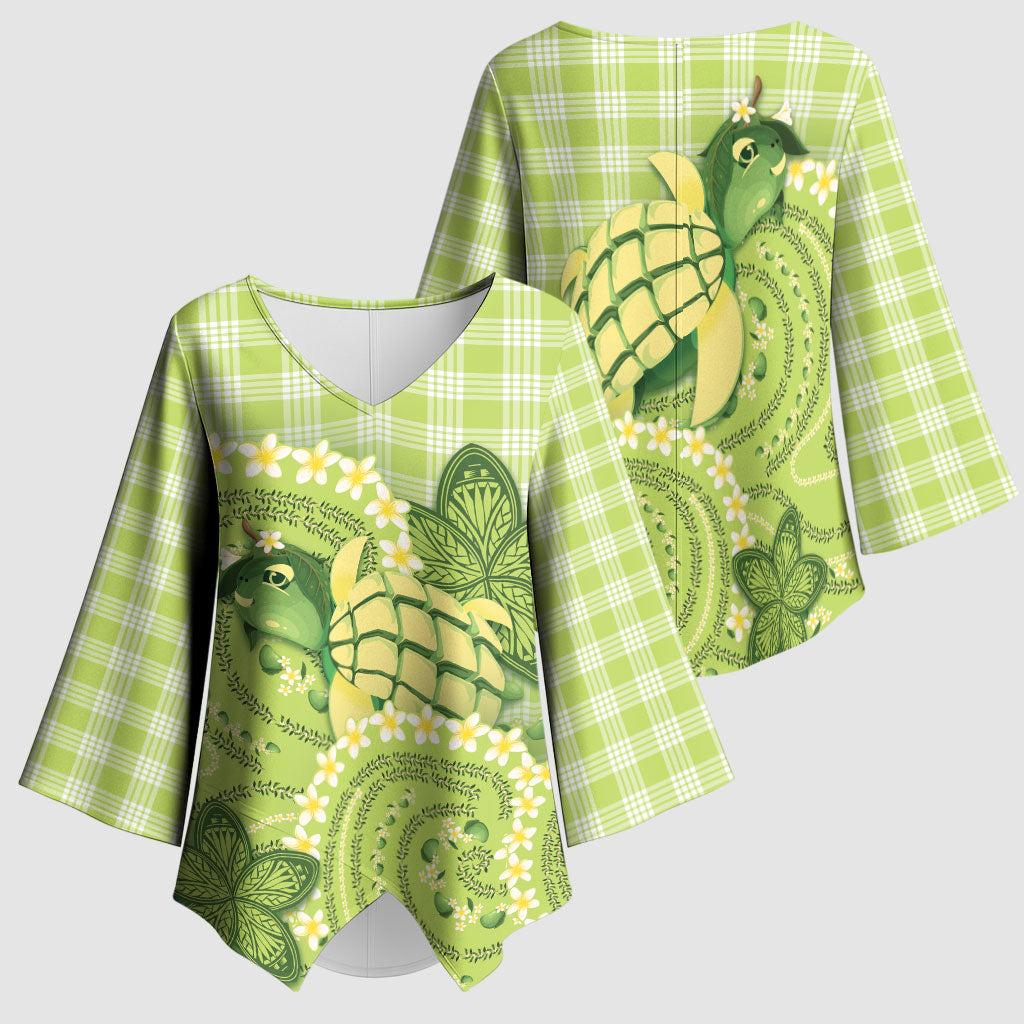 Hawaii Palaka Kimono Sleeve Blouse Cute Green Mango Turtle On The Waves DT05 - Polynesian Pride