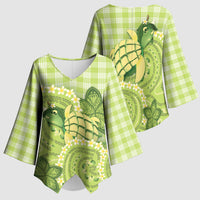 Hawaii Palaka Kimono Sleeve Blouse Cute Green Mango Turtle On The Waves DT05 - Polynesian Pride