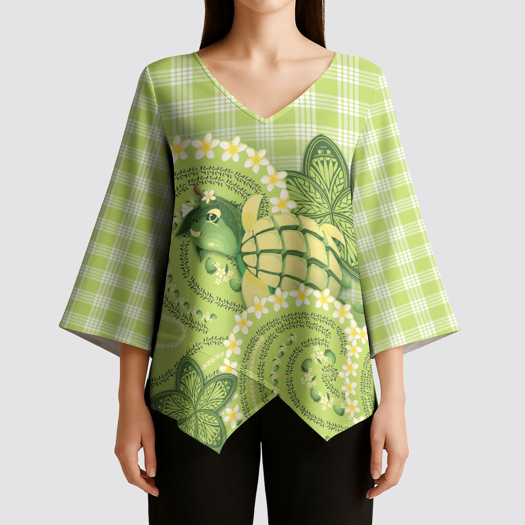 Hawaii Palaka Kimono Sleeve Blouse Cute Green Mango Turtle On The Waves DT05 - Polynesian Pride