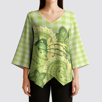 Hawaii Palaka Kimono Sleeve Blouse Cute Green Mango Turtle On The Waves DT05 - Polynesian Pride