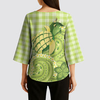 Hawaii Palaka Kimono Sleeve Blouse Cute Green Mango Turtle On The Waves DT05 - Polynesian Pride