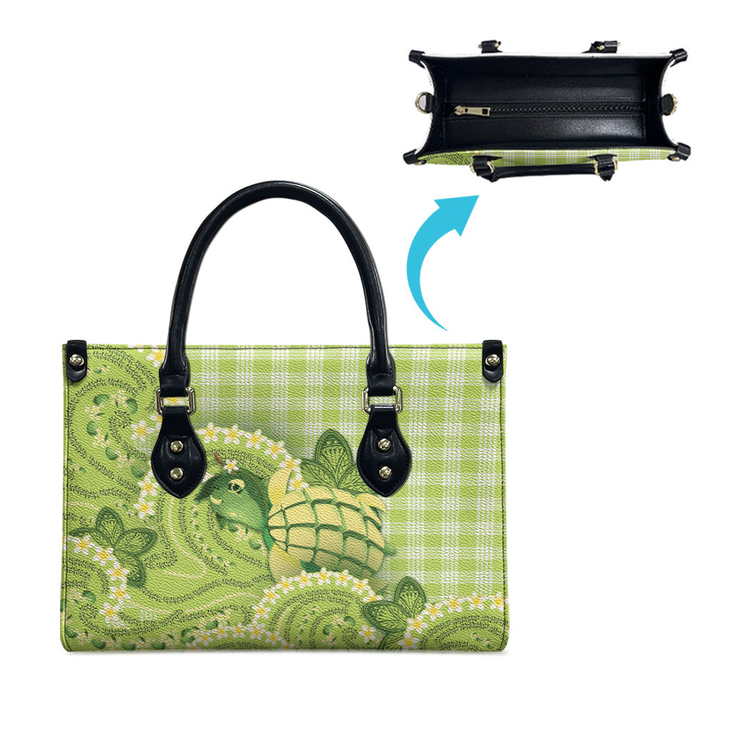 Hawaii Palaka Leather Bag Cute Green Mango Turtle On The Waves DT05 - Polynesian Pride
