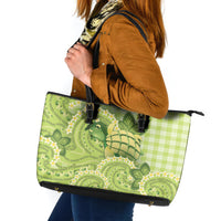 Hawaii Palaka Leather Tote Bag Cute Green Mango Turtle On The Waves DT05 Green - Polynesian Pride