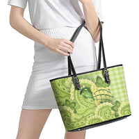 Hawaii Palaka Leather Tote Bag Cute Green Mango Turtle On The Waves DT05 - Polynesian Pride