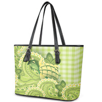 Hawaii Palaka Leather Tote Bag Cute Green Mango Turtle On The Waves DT05 - Polynesian Pride
