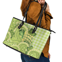 Hawaii Palaka Leather Tote Bag Cute Green Mango Turtle On The Waves DT05 - Polynesian Pride