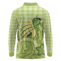 Hawaii Palaka Long Sleeve Polo Shirt Cute Green Mango Turtle On The Waves DT05 - Polynesian Pride