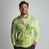 Hawaii Palaka Long Sleeve Polo Shirt Cute Green Mango Turtle On The Waves DT05 - Polynesian Pride