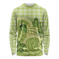 Hawaii Palaka Long Sleeve Shirt Cute Green Mango Turtle On The Waves DT05 Unisex Green - Polynesian Pride