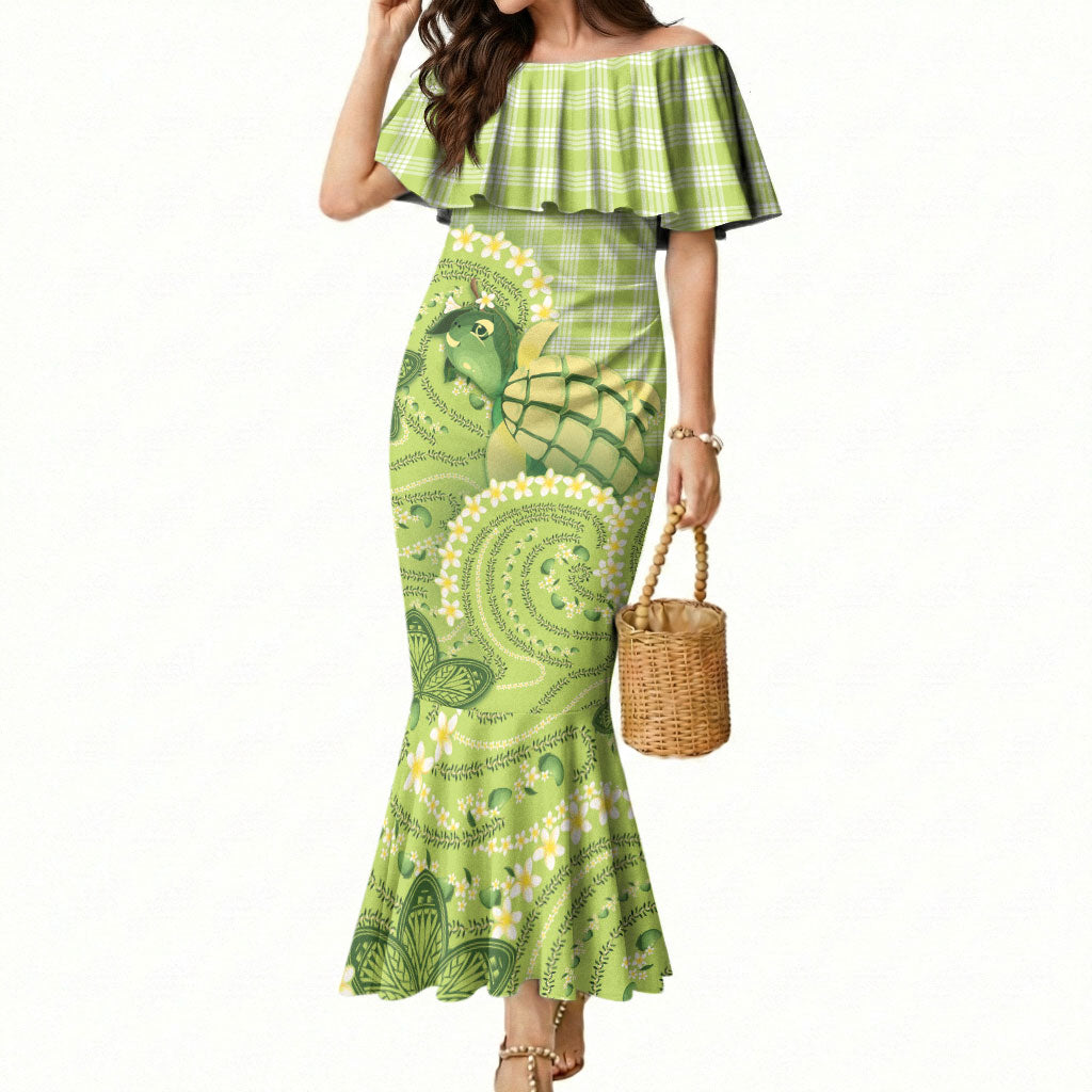 Hawaii Palaka Mermaid Dress Cute Green Mango Turtle On The Waves DT05 Women Green - Polynesian Pride