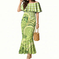 Hawaii Palaka Mermaid Dress Cute Green Mango Turtle On The Waves DT05 Women Green - Polynesian Pride