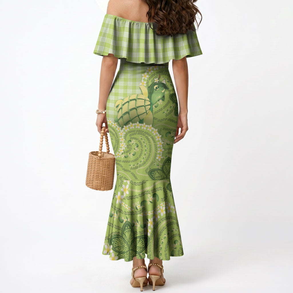 Hawaii Palaka Mermaid Dress Cute Green Mango Turtle On The Waves DT05 - Polynesian Pride