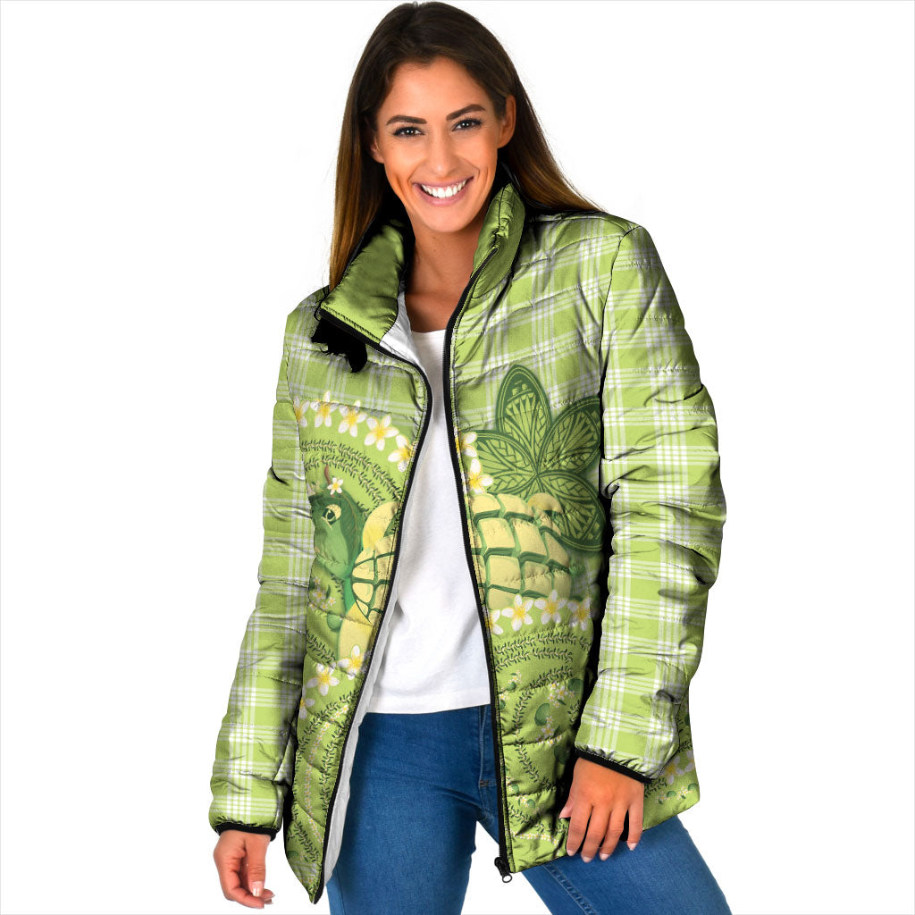 Hawaii Palaka Padded Jacket Cute Green Mango Turtle On The Waves DT05 Women Green - Polynesian Pride