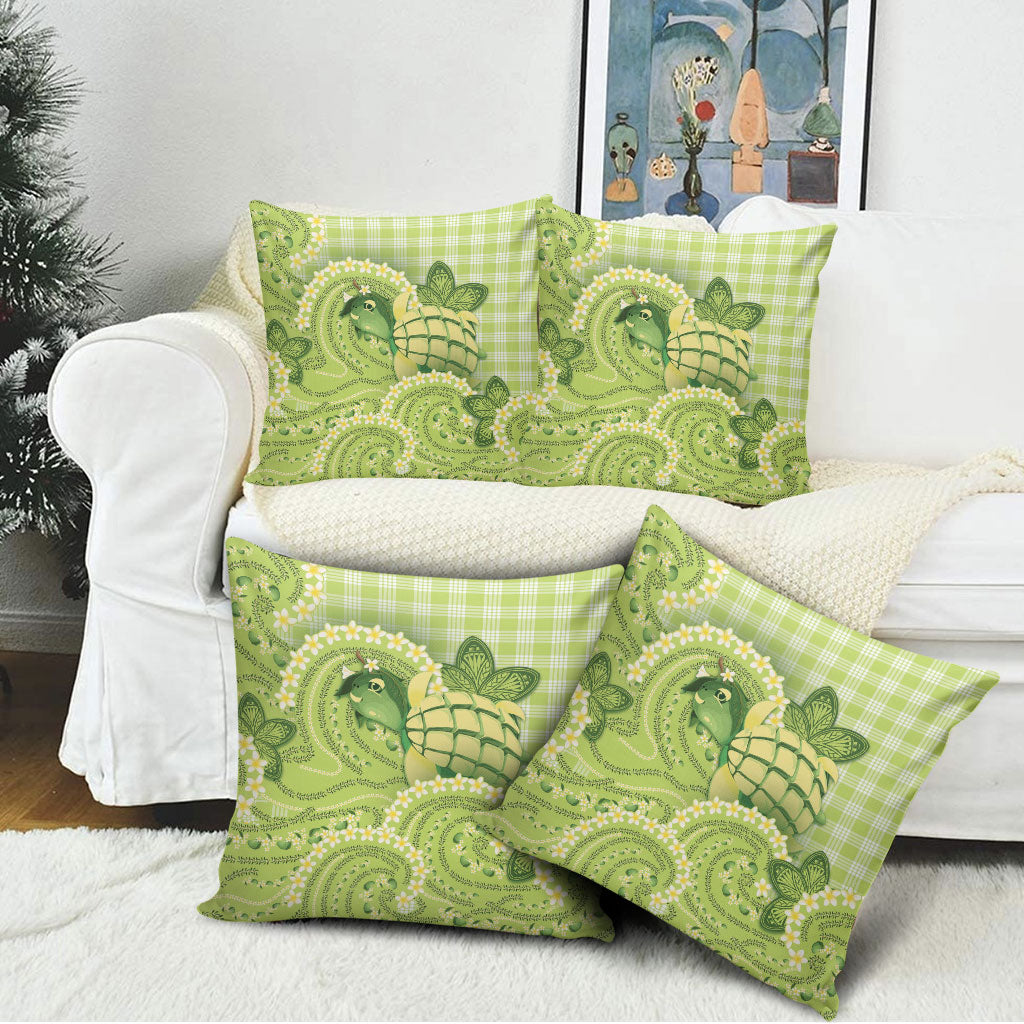 Hawaii Palaka Pillow Cover Cute Green Mango Turtle On The Waves DT05 - Polynesian Pride
