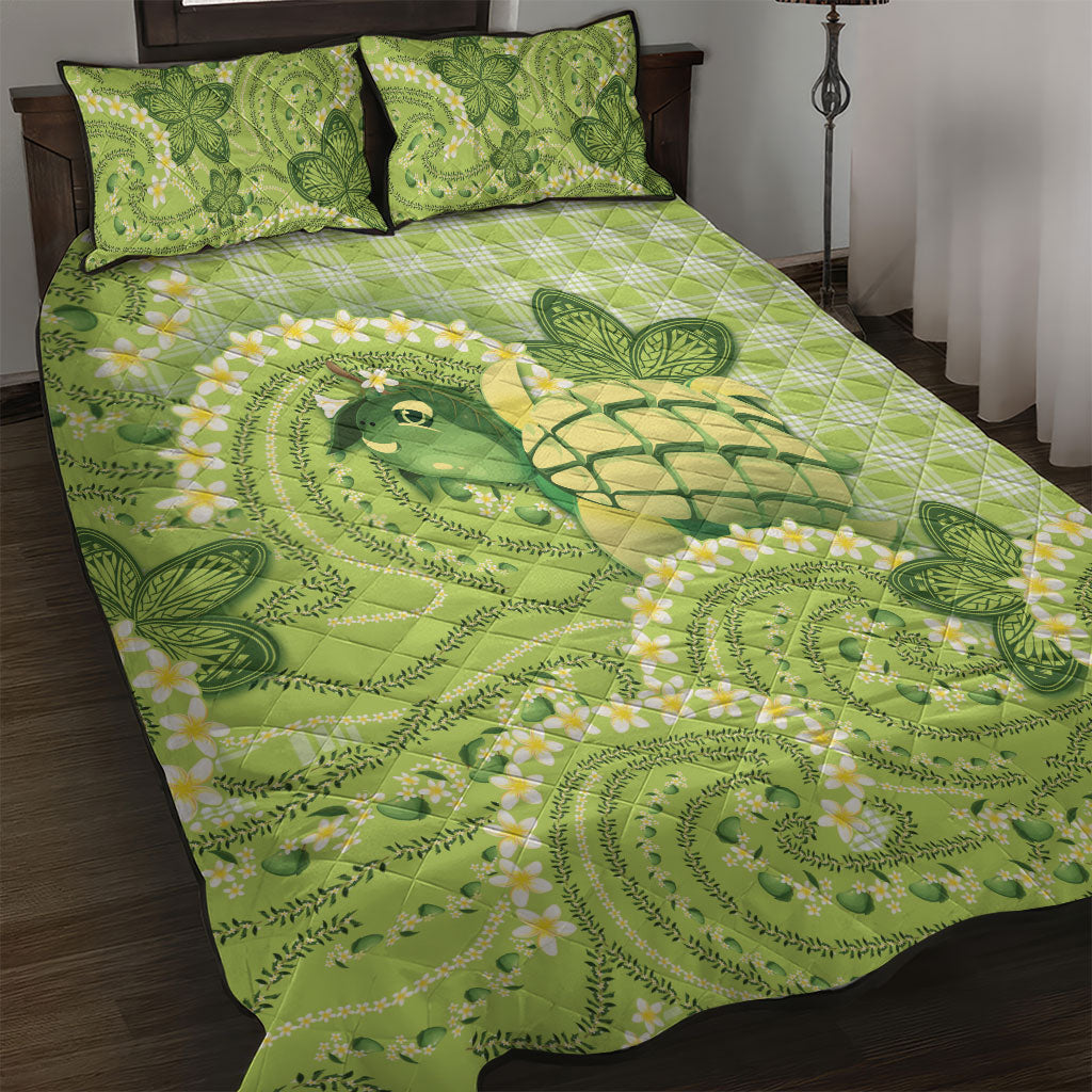 Hawaii Palaka Quilt Bed Set Cute Green Mango Turtle On The Waves DT05 Green - Polynesian Pride
