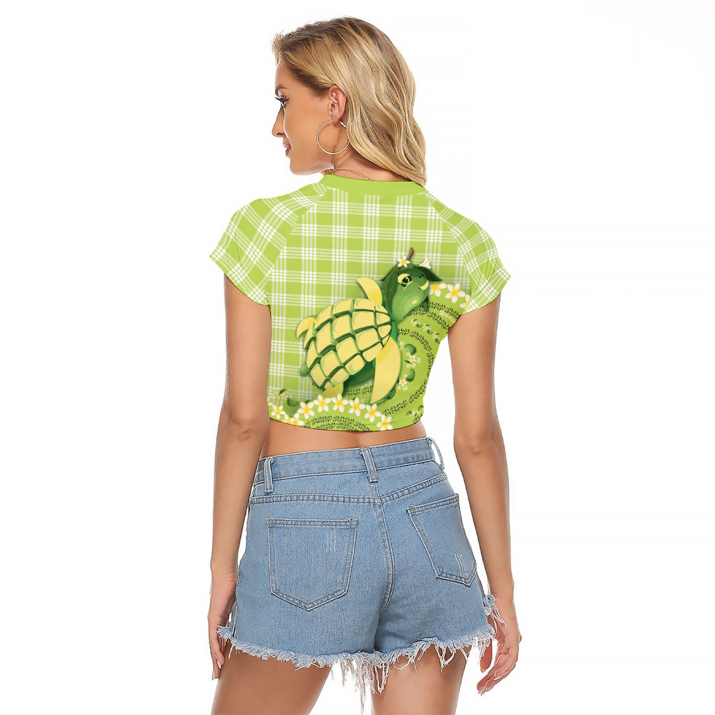 Hawaii Palaka Raglan Cropped T Shirt Cute Green Mango Turtle On The Waves DT05 - Polynesian Pride