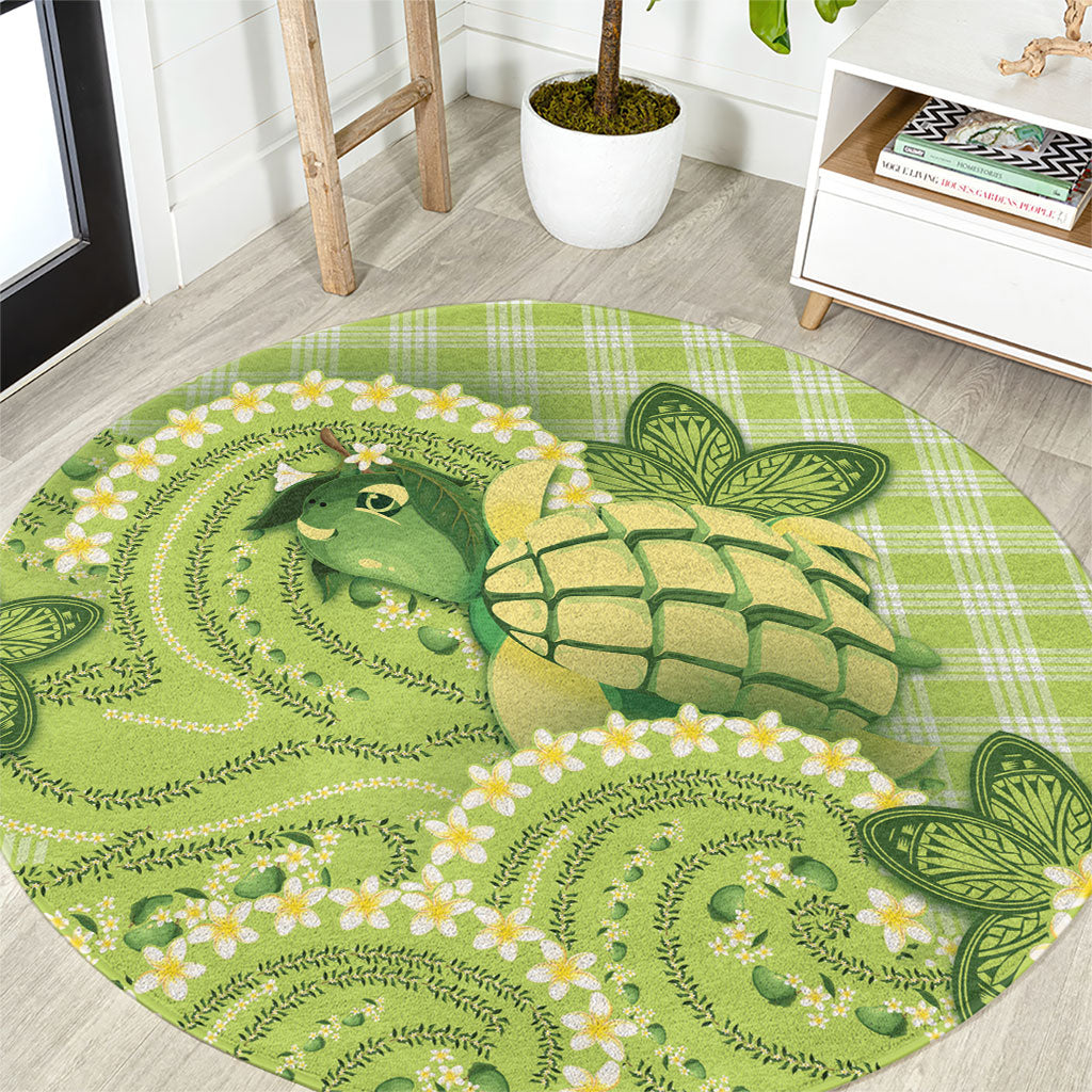 Hawaii Palaka Round Carpet Cute Green Mango Turtle On The Waves DT05 Green - Polynesian Pride