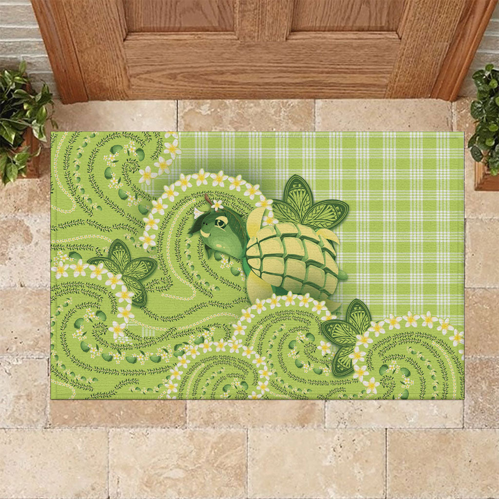 Hawaii Palaka Rubber Doormat Cute Green Mango Turtle On The Waves DT05 Green - Polynesian Pride