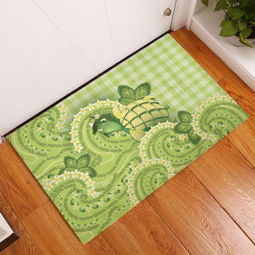 Hawaii Palaka Rubber Doormat Cute Green Mango Turtle On The Waves DT05 - Polynesian Pride