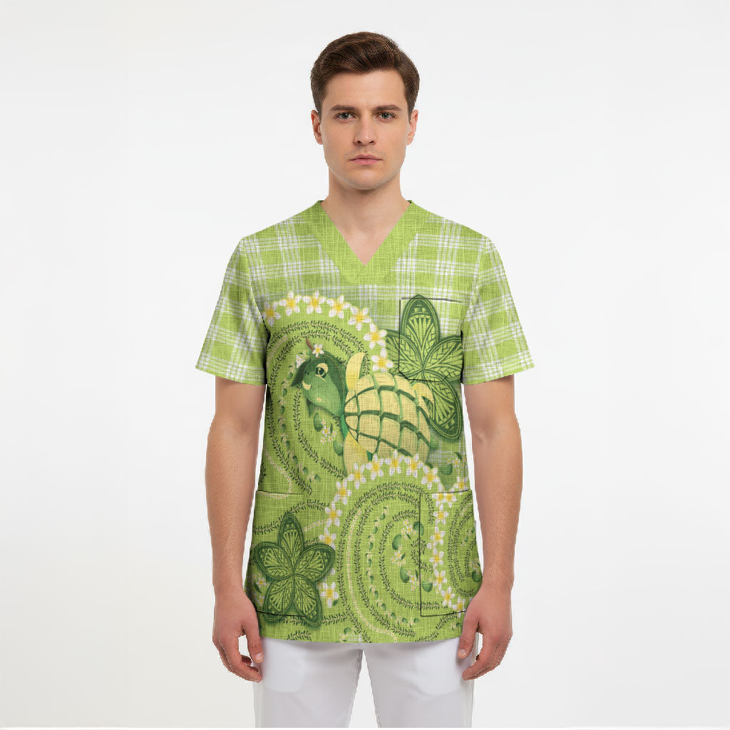 Hawaii Palaka Scrub Top Cute Green Mango Turtle On The Waves DT05 - Polynesian Pride