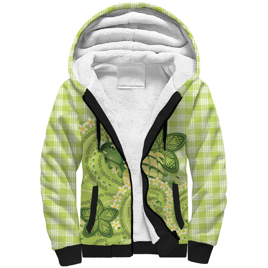 Hawaii Palaka Sherpa Hoodie Cute Green Mango Turtle On The Waves DT05 Unisex Green - Polynesian Pride