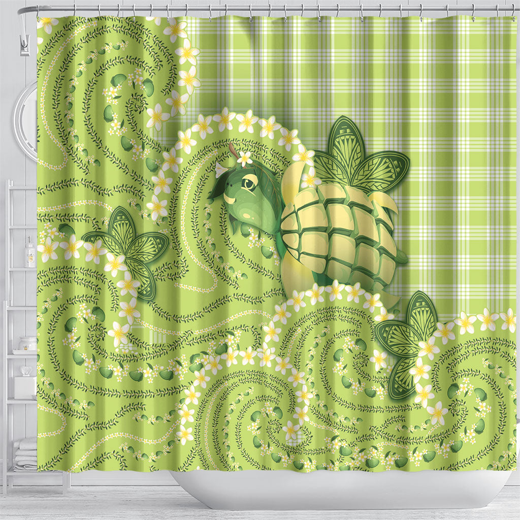Hawaii Palaka Shower Curtain Cute Green Mango Turtle On The Waves DT05 - Polynesian Pride