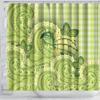 Hawaii Palaka Shower Curtain Cute Green Mango Turtle On The Waves DT05 - Polynesian Pride