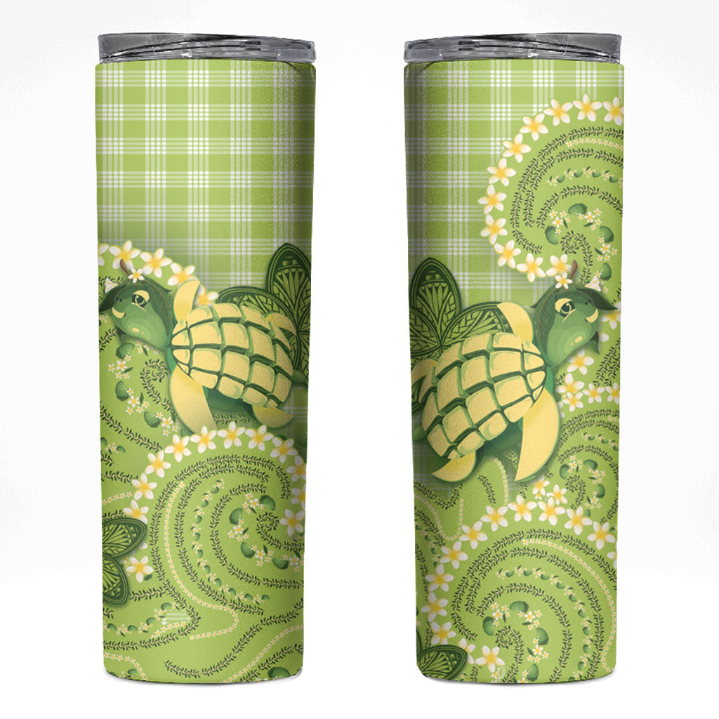Hawaii Palaka Skinny Tumbler Cute Green Mango Turtle On The Waves DT05 Green - Polynesian Pride