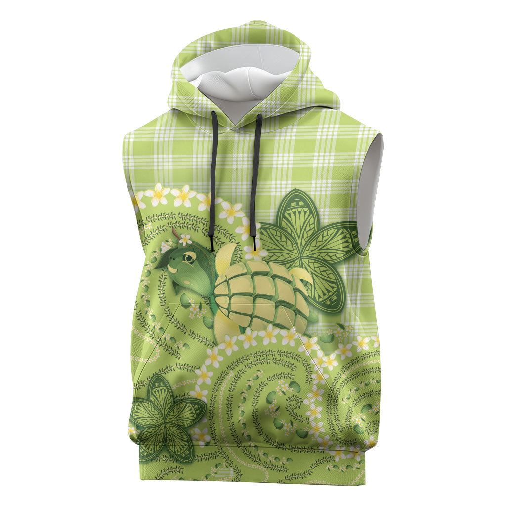 Hawaii Palaka Sleeveless Hoodie Cute Green Mango Turtle On The Waves DT05 Green - Polynesian Pride