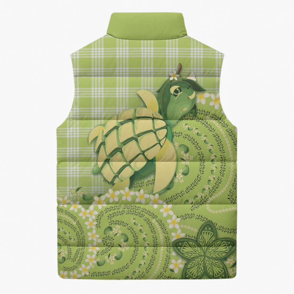 Hawaii Palaka Sleeveless Puffer Jacket Cute Green Mango Turtle On The Waves DT05 - Polynesian Pride