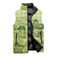 Hawaii Palaka Sleeveless Puffer Jacket Cute Green Mango Turtle On The Waves DT05 - Polynesian Pride