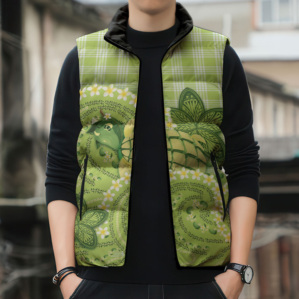 Hawaii Palaka Sleeveless Puffer Jacket Cute Green Mango Turtle On The Waves DT05 - Polynesian Pride