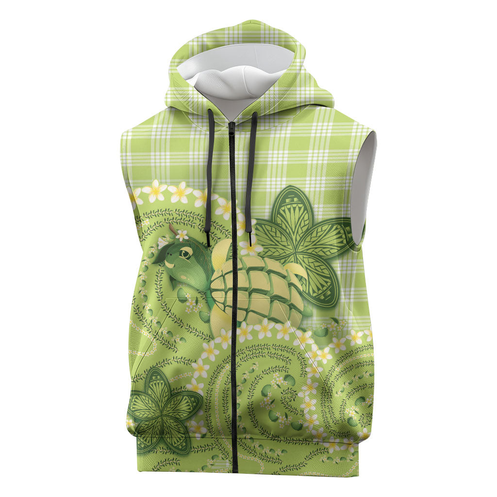 Hawaii Palaka Sleeveless Zip Hoodie Cute Green Mango Turtle On The Waves DT05 Green - Polynesian Pride
