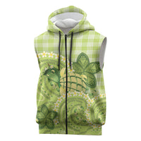 Hawaii Palaka Sleeveless Zip Hoodie Cute Green Mango Turtle On The Waves DT05 Green - Polynesian Pride