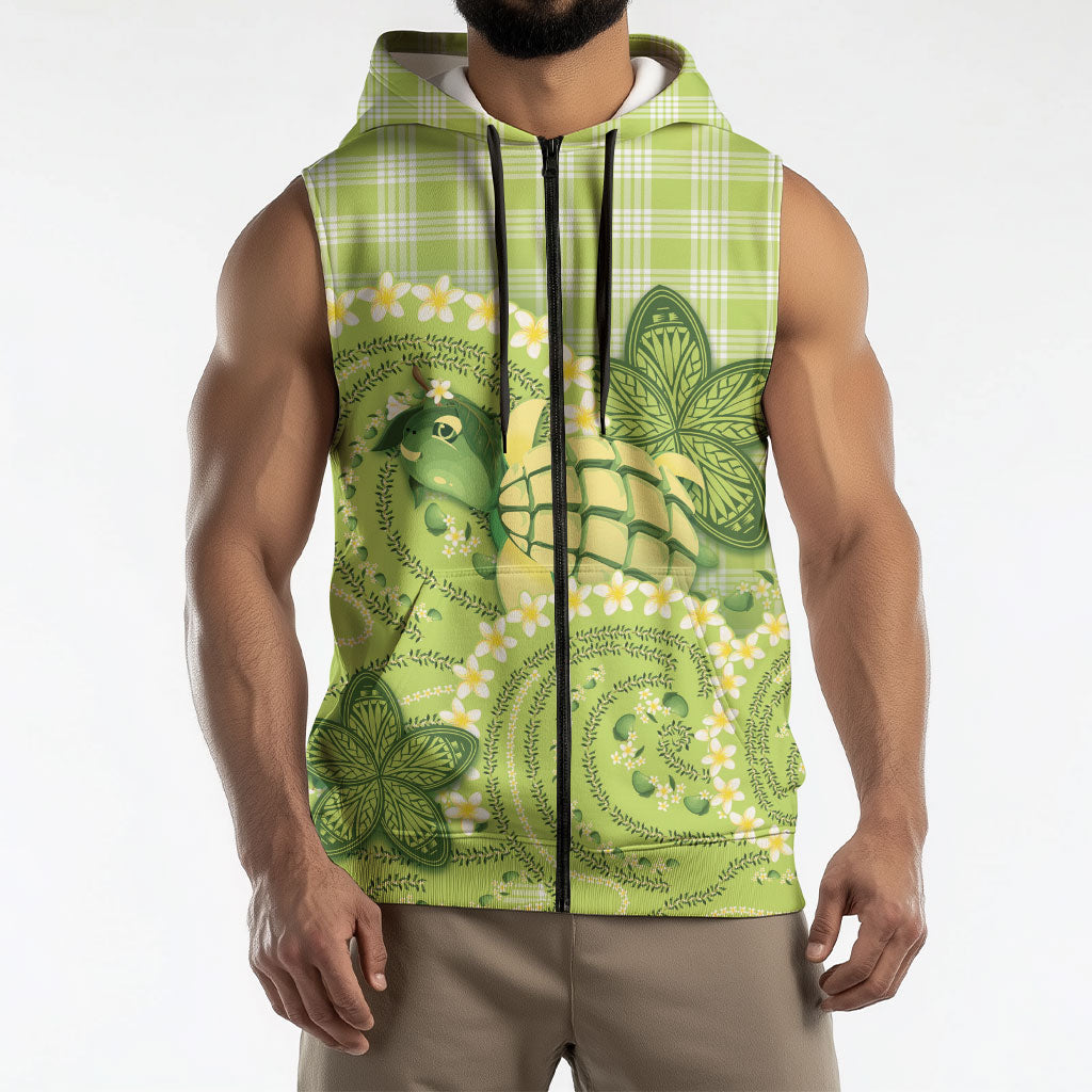 Hawaii Palaka Sleeveless Zip Hoodie Cute Green Mango Turtle On The Waves DT05 - Polynesian Pride