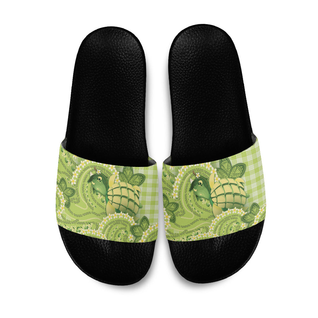 Hawaii Palaka Slide Sandals Cute Green Mango Turtle On The Waves DT05 Green - Polynesian Pride