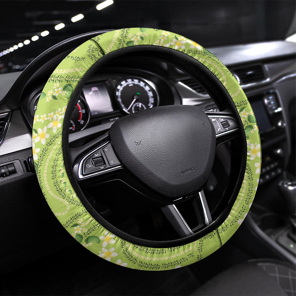 Hawaii Palaka Steering Wheel Cover Cute Green Mango Turtle On The Waves DT05 Universal Fit Green - Polynesian Pride