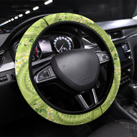 Hawaii Palaka Steering Wheel Cover Cute Green Mango Turtle On The Waves DT05 Universal Fit Green - Polynesian Pride