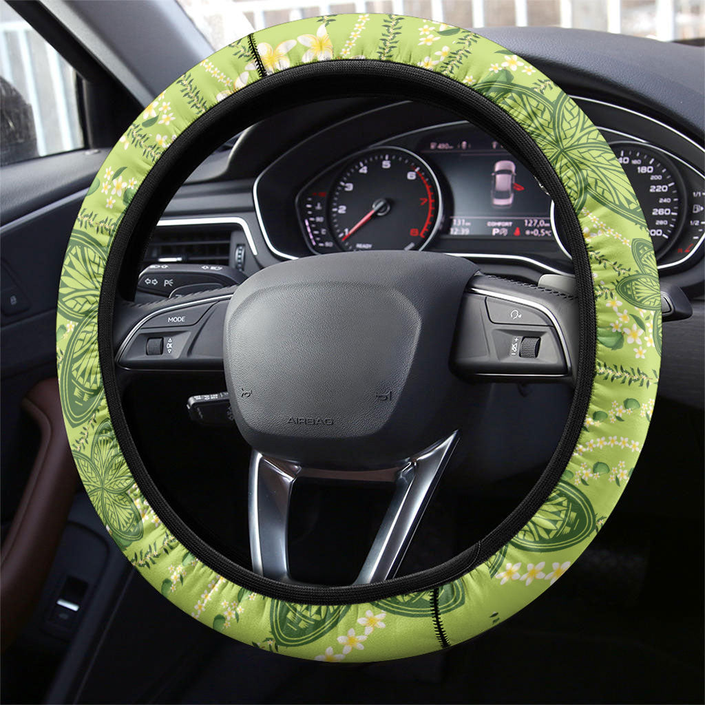 Hawaii Palaka Steering Wheel Cover Cute Green Mango Turtle On The Waves DT05 - Polynesian Pride