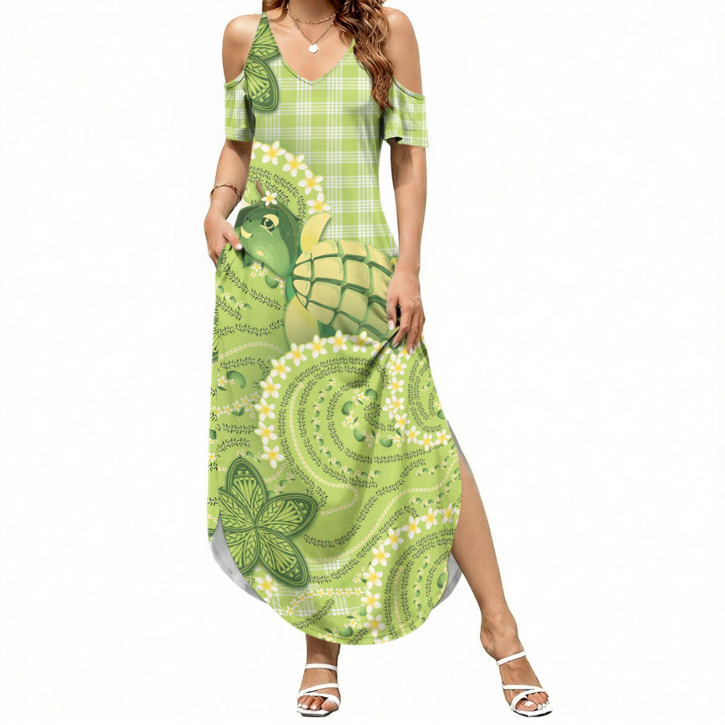 Hawaii Palaka Summer Maxi Dress Cute Green Mango Turtle On The Waves DT05 Women Green - Polynesian Pride