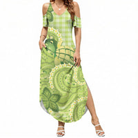 Hawaii Palaka Summer Maxi Dress Cute Green Mango Turtle On The Waves DT05 Women Green - Polynesian Pride