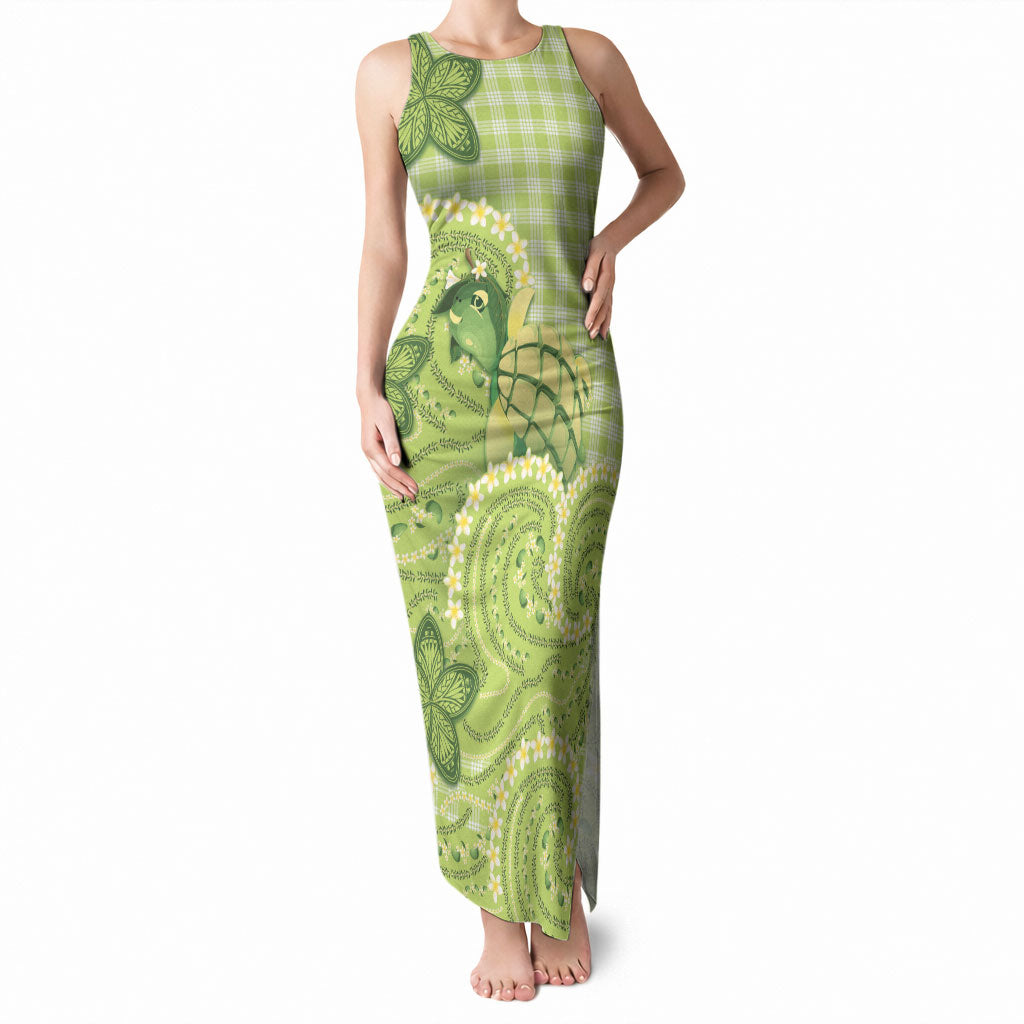 Hawaii Palaka Tank Maxi Dress Cute Green Mango Turtle On The Waves DT05 Women Green - Polynesian Pride