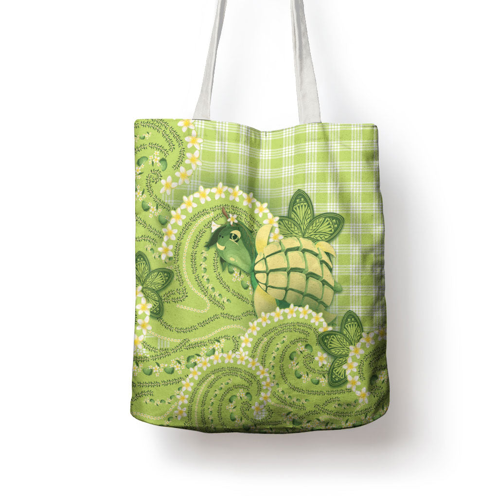 Hawaii Palaka Tote Bag Cute Green Mango Turtle On The Waves DT05 - Polynesian Pride