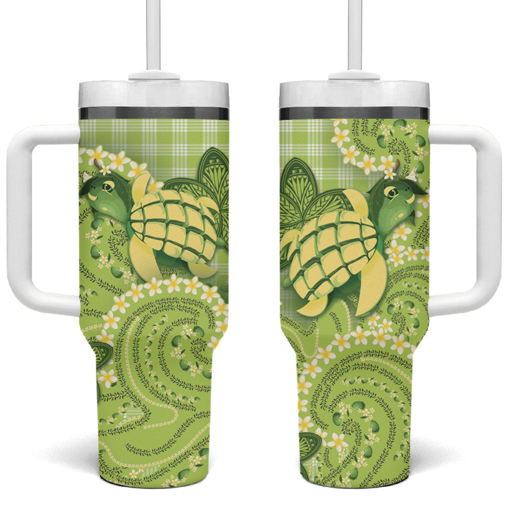 Hawaii Palaka Tumbler With Handle Cute Green Mango Turtle On The Waves DT05 One Size: 40 oz Green - Polynesian Pride