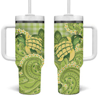 Hawaii Palaka Tumbler With Handle Cute Green Mango Turtle On The Waves DT05 One Size: 40 oz Green - Polynesian Pride
