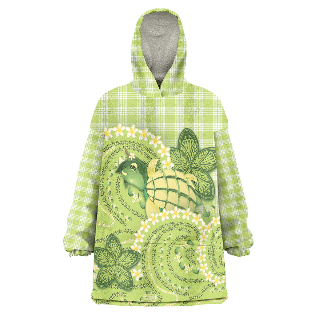 Hawaii Palaka Wearable Blanket Hoodie Cute Green Mango Turtle On The Waves DT05 One Size Green - Polynesian Pride